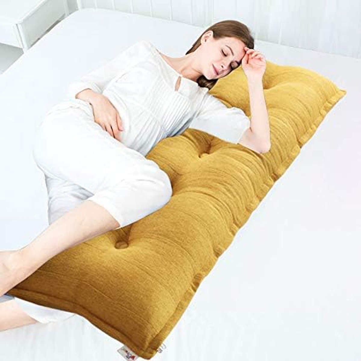 Gutekissen® Rugkussen - leeskussen voor bed en bank - wigkussen - rugkussen voor de muur - zitkussen - wandkussen - met telefoontasje (Beige Tilia, 180 cm