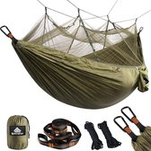 Campinghangmat met klamboe, ultralicht, 300 kg draagvermogen, 275 x 140 cm, ademend, sneldrogend parachute-nylon, bevat 2x premium karabijnhaken, 4x nylon lussen