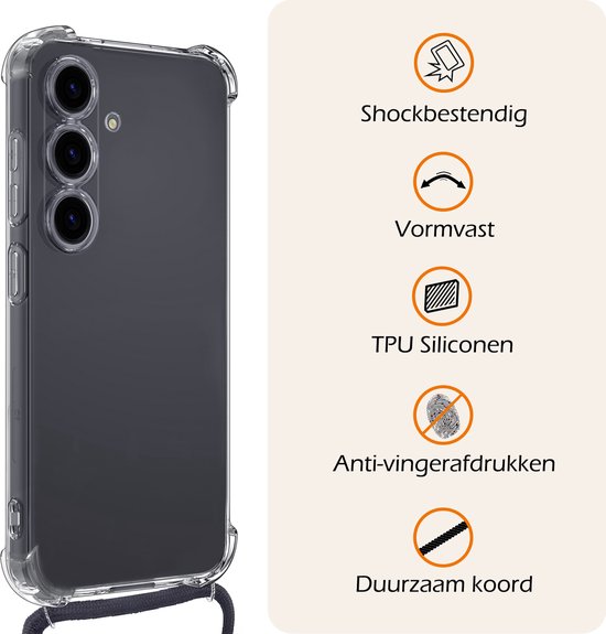 Coque adaptée pour Samsung Galaxy A55, résistante aux chocs, transparente avec chaîne de téléphone, cordon de serrage – Coque adaptée pour Samsung Galaxy A55, coque résistante aux chocs avec cordon – Transparent