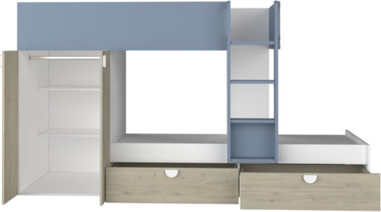 Trasman - Lit superposé Jip avec placard & tiroirs - 90x190 - Blauw
