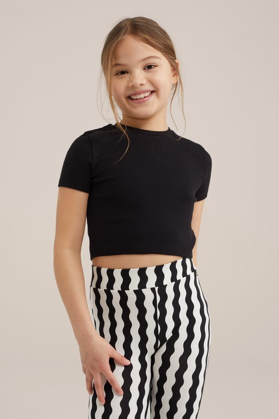 WE Fashion Meisjes cropped T-shirt van ribstof