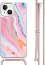 Casimoda® hoesje met rosegoud koord - Geschikt voor iPhone 14 - Pink Glam - Afneembaar koord - TPU/acryl - Roze