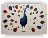 Pauw Yayoi Kusama stijl - Pauw schilderij - Muurdecoratie Kusama - Muurdecoratie industrieel - Muurdecoratie canvas - Kunstwerk - 60 x 40 cm 18mm