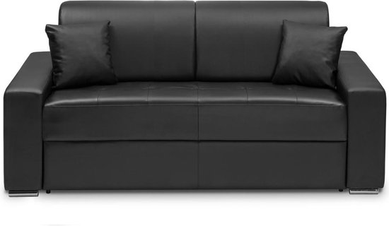 Driezits express bedbank van kunstleer EMIR - Zwart - Slaapafmeting: 140 cm - Matras 14 cm L 204 cm x H 85 cm x D 95 cm