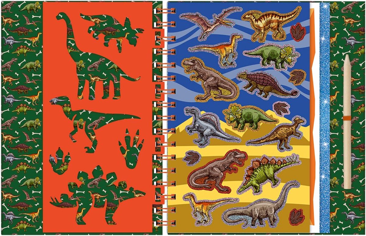 Totum Dino vakantie doeboek kraskaarten en kleurboek dinosaurus scratch art junior harde kaft A5 Forever Dino — afbeelding 8