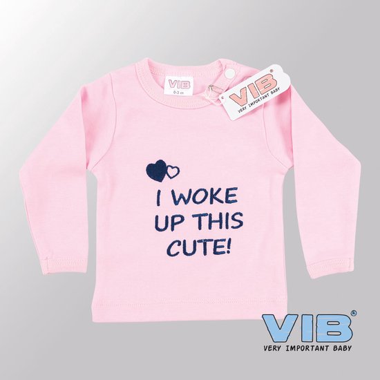 VIB® - Baby T-Shirt I woke up this Cute (Roze)-(3-6 mnd) - Babykleertjes - Baby cadeau