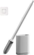 Toiletborstel van siliconen, wit, wc-borstelset met sneldrogende houder, toiletborstel, wandmontage