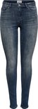Een donkerblauwe skinny jeans met middelhoge taille, met lichte wassing.