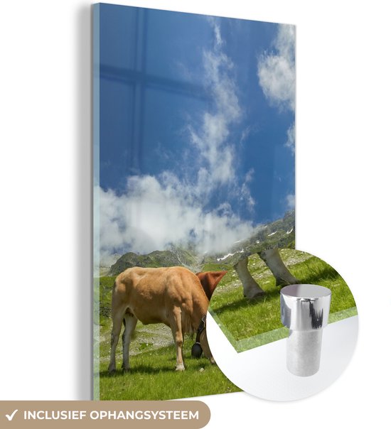 MuchoWow® Peinture sur verre 100x150 cm - Peinture sur verre acrylique - Vaches - Lumière - Alpes - Photo sur verre - Peintures