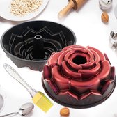 Moule à pâtisserie avec surface incurvée 26 cm, moule à gâteau, revêtement antiadhésif, moule en granit, moule turban, moule à pâtisserie (rose rouge)