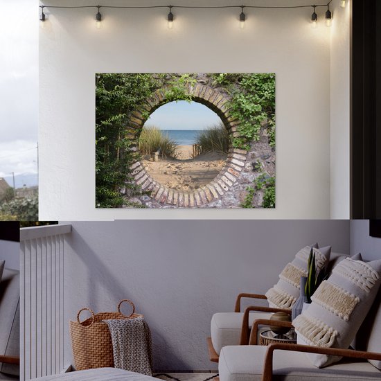 Affiche de jardin - Vue - Dunes - Été - Plage - Peinture de jardin - 120x90 cm - Jardin - Décoration de clôture - Toile de jardin