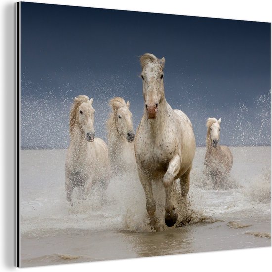 Wanddecoratie Metaal - Aluminium Schilderij Industrieel - Paarden - Water - Modder - 40x30 cm - Dibond - Foto op aluminium - Industriële muurdecoratie - Voor de woonkamer/slaapkamer