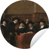 Tuincirkel De staalmeesters - Schilderij van Rembrandt van Rijn - 90x90 cm - Ronde Tuinposter - Buiten