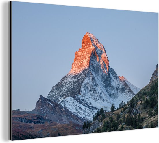 Wanddecoratie Metaal - Aluminium Schilderij - De Matterhorn in Zwitserland bij zonsopkomst