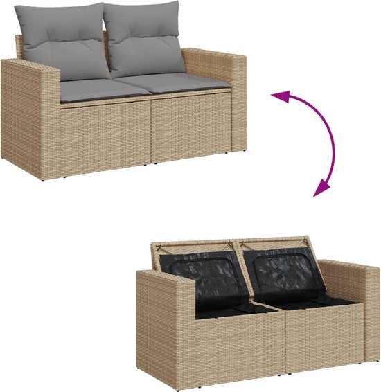 vidaXL - 11-delige - Loungeset - met - kussens - poly - rattan - gemengd - beige