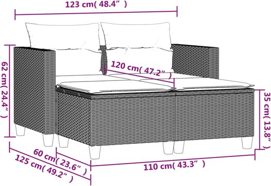 vidaXL-Tuinbank-2-zits-met-voetenbanken-poly-rattan-beige
