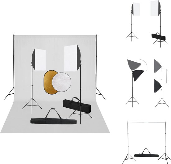 Foto: Vidaxl studioset telescopisch achtergrondsysteem 500 x 300 cm inclusief softboxlampen statieven achtergrond en reflectoren fotostudio set