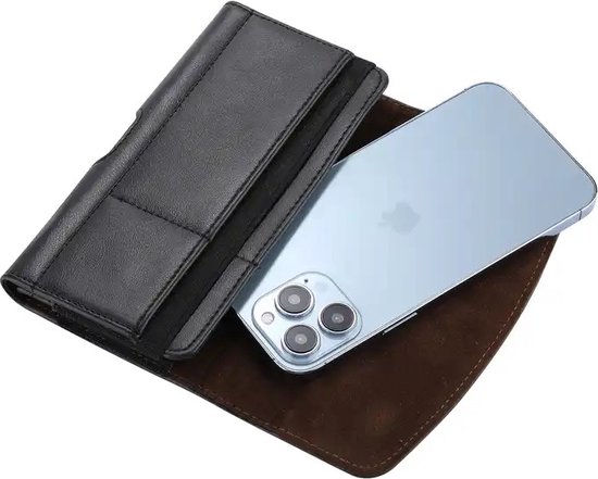 Casemania Belt Bag Étui pour Apple iPhone 7 Plus Zwart - Sac de Transport avec Rabat - Sac Banane Double Fixation avec Porte-Cartes