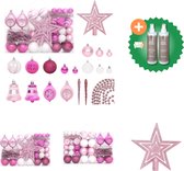 vidaXL 108 delige Kerstballenset wit en roze Kerstbalhaakjes Inclusief Onderhoudsset