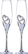 Bruiloft Champagnebekers Roosteren Fluitglazen voor Bruid en Bruidegom Creatieve Deluxe Glazen Bekers met Strass Omrand Hart Decoratie Cadeauset