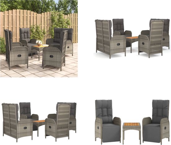 vidaXL Ensemble de jardin 5 pièces avec coussins Polyrotin Gris - Ensemble de jardin - Ensembles de jardin - Set de Jardin - Ensemble de meubles de jardin