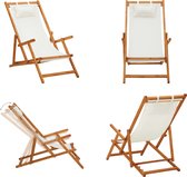 vidaXL Chaise de plage pliante Bois d'eucalyptus massif et tissu Crème - Chaise de plage - Chaises de plage - Chaise en bois - Chaises en bois