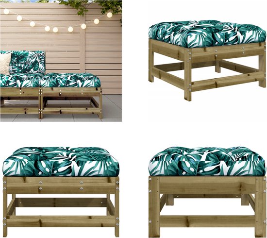 VidaXL Bamboe Tuinvoetenbank Met Crèmewit Kussen - Comfortabele Voetensteun, Poef & Hocker Voor Buiten - Modulair & Duurzaam
