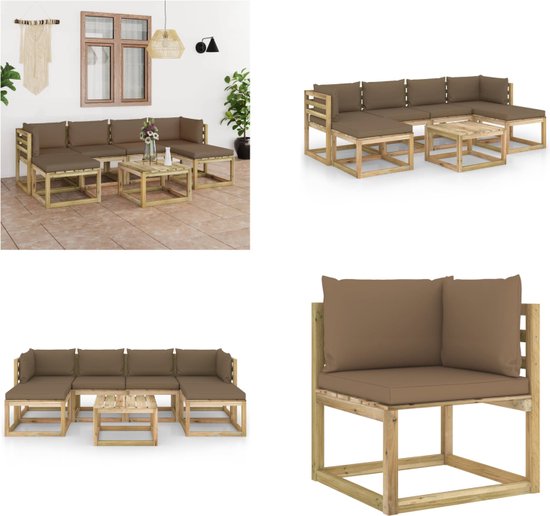 vidaXL - 4-delige - Loungeset - met - kussens - geïmpregneerd - grenenhout