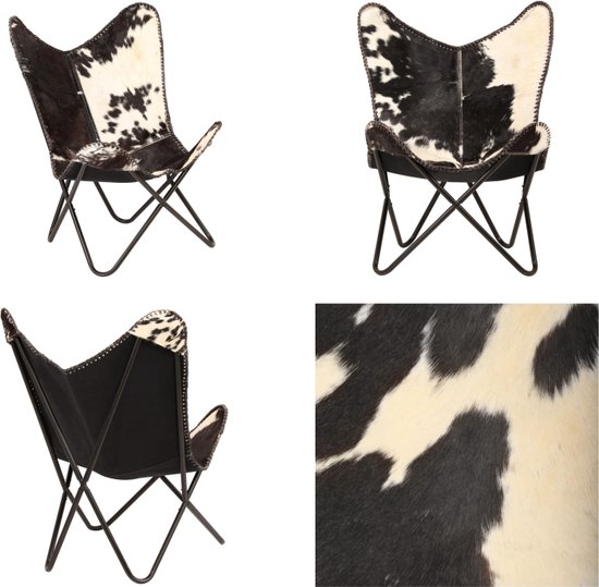vidaXL Vlinderstoel echt geitenleer zwart en wit - Vlinderstoel - Vlinderstoelen - Fauteuil - Fauteuils