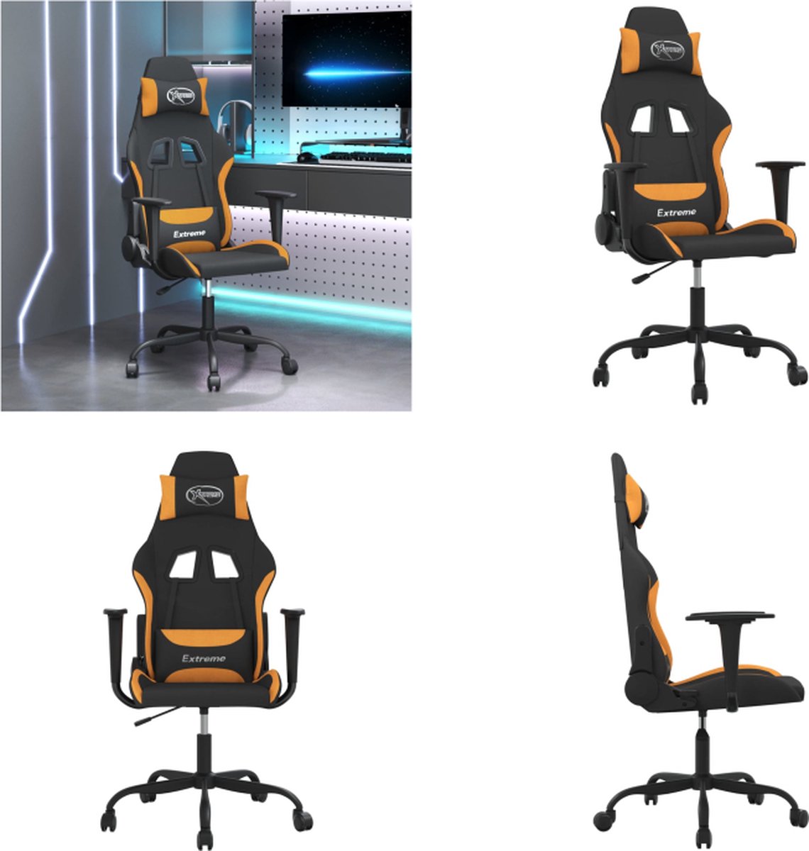 vidaXL Gamestoel stof zwart en oranje - Gamingstoel - Gamingstoelen - Televisiestoel - Racingstoel