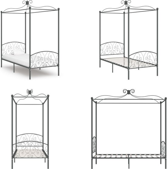 vidaXL Hemelbedframe metaal grijs 100x200 cm - Bedframe - Bedframes - Bed - Bedden