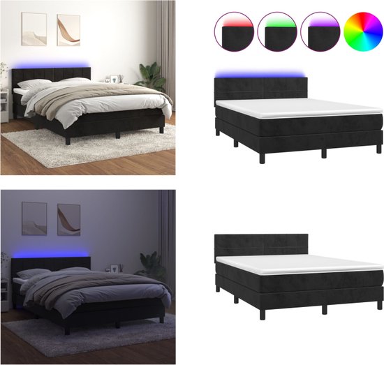 vidaXL Boxspring met matras en LED fluweel zwart 140x200 cm - Boxspring ...
