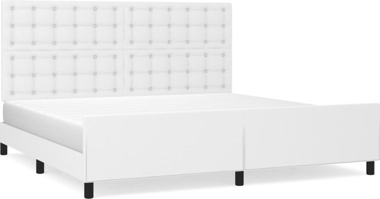 vidaXL Cadre de lit avec tête de lit Simili cuir Blanc 200x200 cm - Cadre de lit avec tête de lit - Encadrements de lit avec têtes de lit - Cadre de lit - Lit