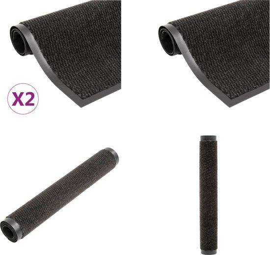 vidaXL Droogloopmatten 2 st rechthoekig getuft 120x180 cm zwart - Deurmat - Deurmatten - Droogloopmat - Droogloopmatten