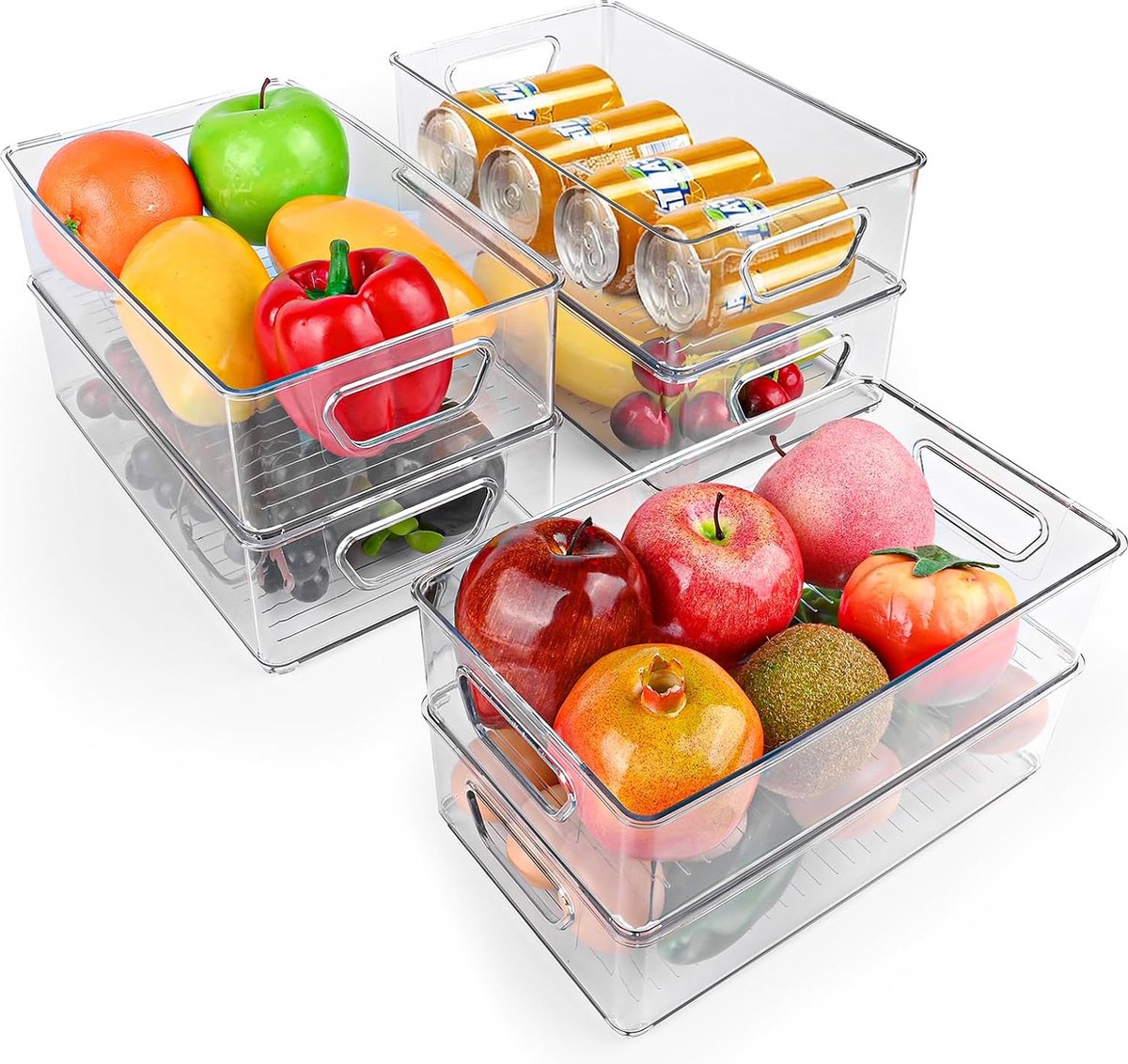 Koelkastorganizer grote voorraadkast met handvat doorzichtige dozen opbergdoos keukenorganizer voor keuken koelkast kasten voorraadkast BPA-vrij 6 stuks