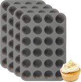 4 stuks mini-muffinvormen voor 24 muffins, 22 x 33 x 3 cm, siliconen muffinvorm, bakvorm, anti-aanbaklaag, bakvorm, zwart