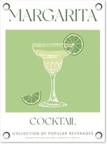 Tuinposter 30x40 cm - Margarita - Groen - Cocktail - Vintage - Tuindecoratie voor buiten - Schutting decoratie - Tuin - Beach bar accessoires - Tuindoek - Buitenposter