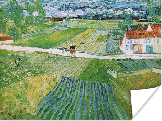 Poster Landschap met koets en trein - Vincent van Gogh