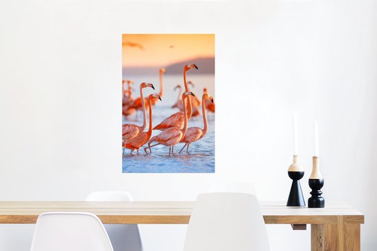 Poster - Cadre photo - Flamingo - Coucher de soleil - Vogel - Tropical - Cadre - 60x90 cm - Cadre affiche - Poster flamant rose - Poster animaux - Photo sous cadre - Décoration chambre