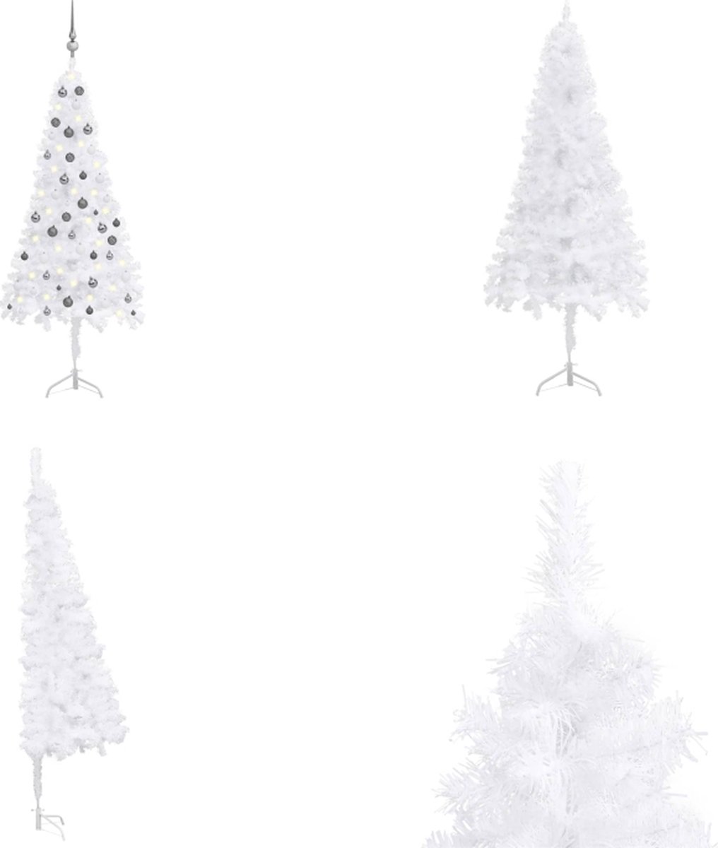 vidaXL Kunstkerstboom met LED's en kerstballen hoek 180 cm PVC wit - Kerstboom - Kerstbomen - Kerstboom Met LED - Kerstbomen Met LED's