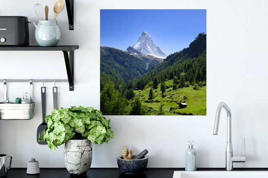 Affiche Alpes suisses au Cervin avec des arbres verts - 50x50 cm