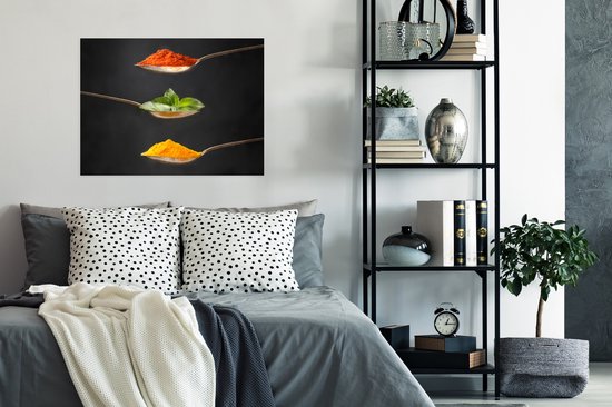 Poster Herbes - Cuillère - Épices - Zwart - Italien - 80x60 cm