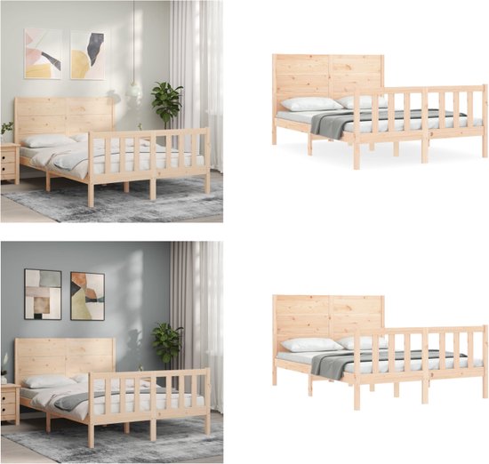 VidaXL Bedframe met hoofdbord massief hout - Bed