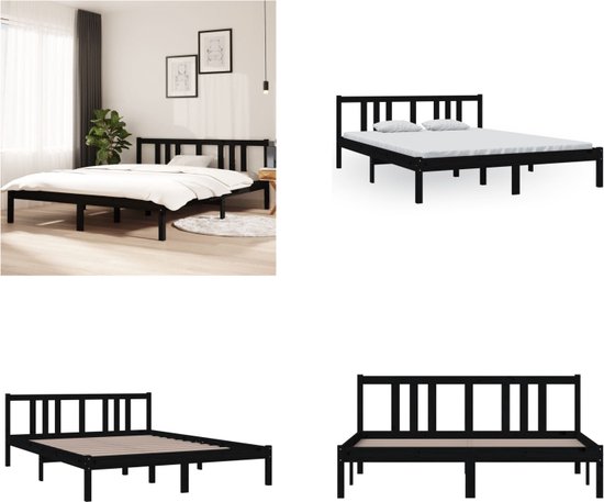 vidaXL Bedframe massief hout zwart 150x200 cm 5FT King Size - Bedframe - Bedframes - Bed - Bedbodem