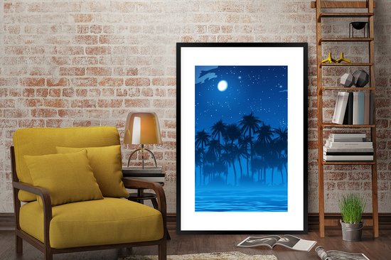 Fotolijst incl. Poster - Sterrenhemel - Palmboom - Zee - 80x120 cm - Posterlijst