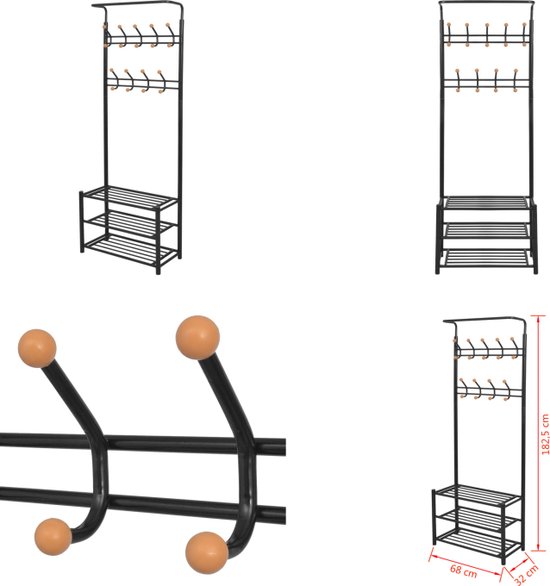 vidaXL Kledingrek met schoenenopberger 68x32x182-5 cm zwart - Kledingrek - Kledingrekken - Klerenrek - Klerenrekken