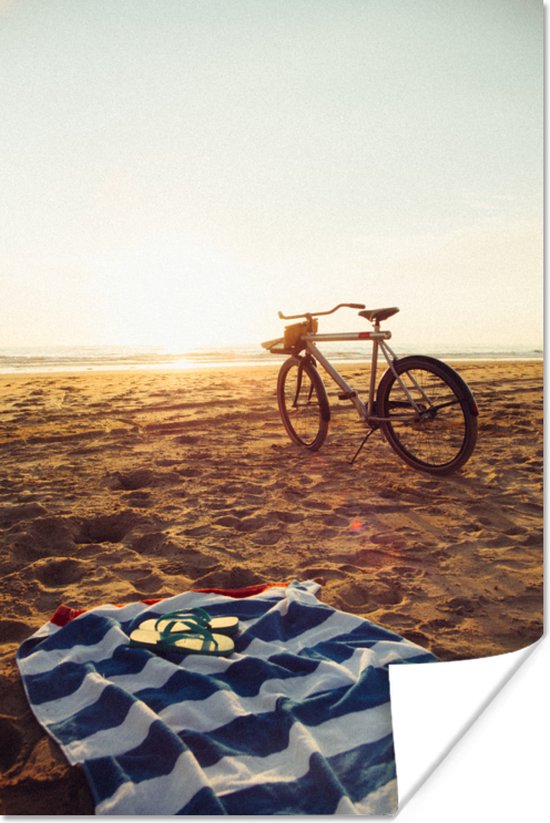 Foto: Poster strand fiets handdoek 20x30 cm