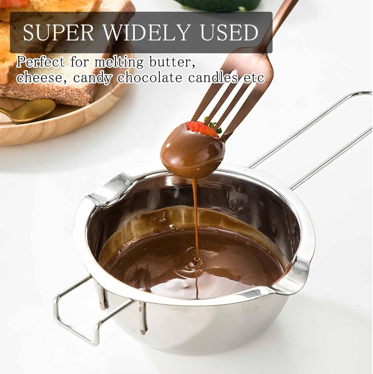 Bol Bain-Marie Acier Inoxydable 600ml - Creuset Fusion Chocolat/Cire - Avec Spatule Et Poignée Anti-Glisse