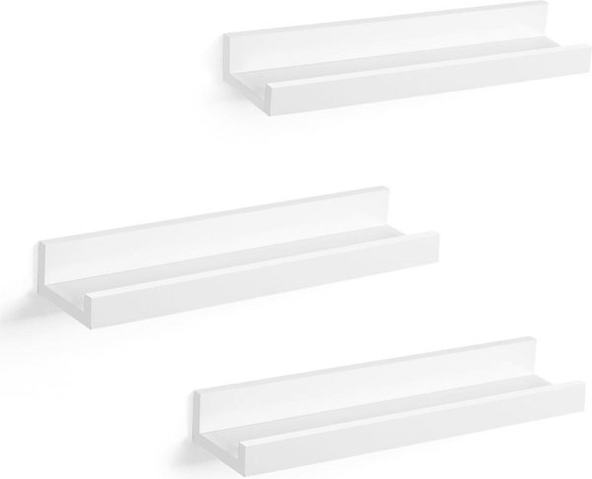 Lot De 3 Étagères Murales, Avec Rebord Avant, Longueur 38 Cm, Blanc - Etagère  murale BUT