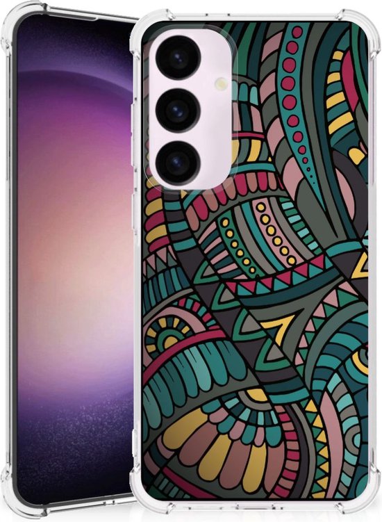 Foto: Telefoonhoesje geschikt voor samsung galaxy s24 plus telefoon hoesje met transparante rand aztec